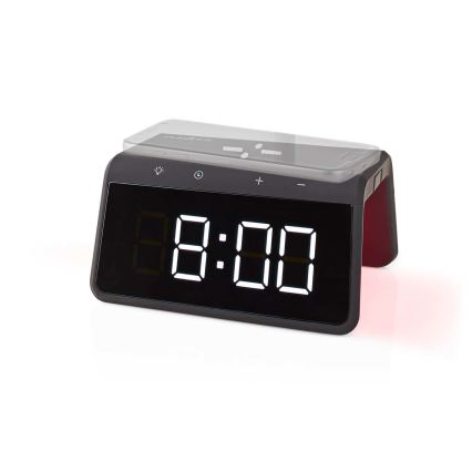 Reloj despertador con pantalla LCD y cargador inalámbrico 15W/5V 1xCR2032 negro