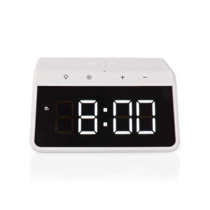 Reloj despertador con pantalla LCD y cargador inalámbrico 15W/5V 1xCR2032 blanco