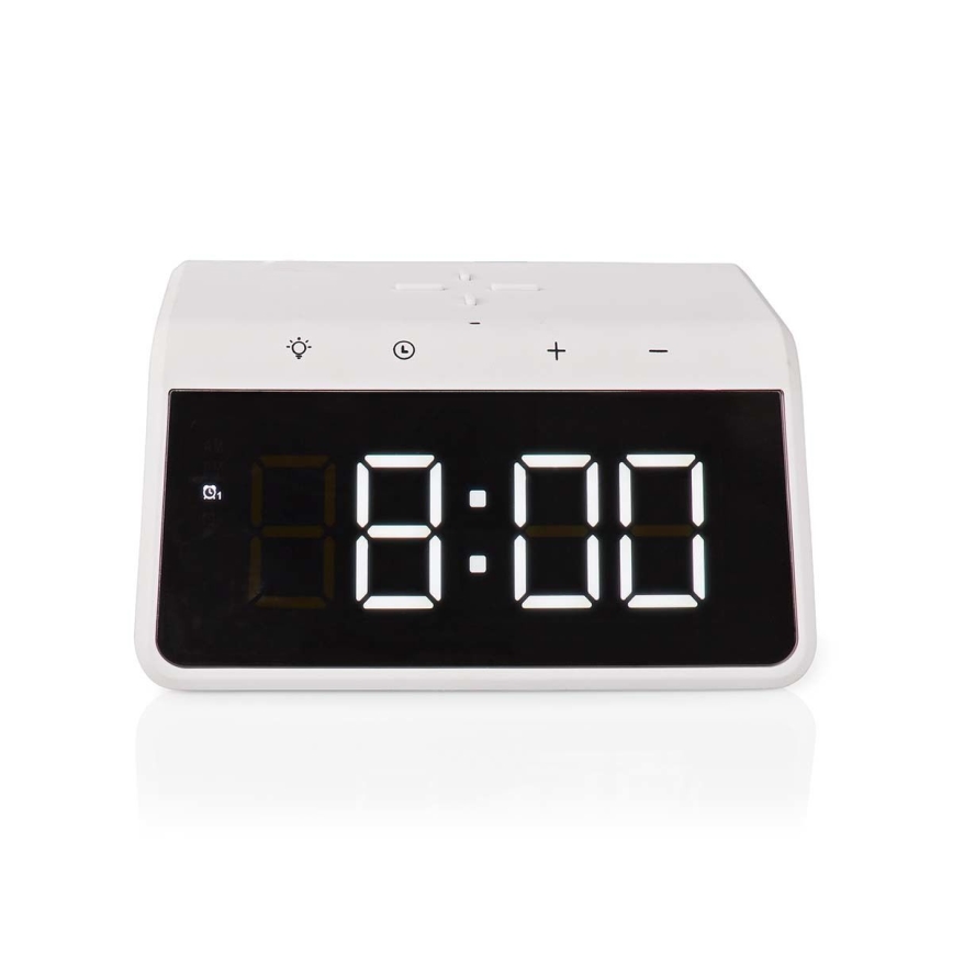 Reloj despertador con pantalla LCD y cargador inalámbrico 15W/5V 1xCR2032 blanco