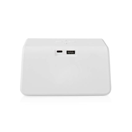 Reloj despertador con pantalla LCD y cargador inalámbrico 15W/5V 1xCR2032 blanco