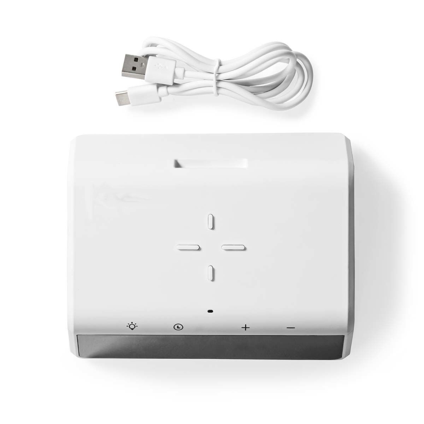 Reloj despertador con pantalla LCD y cargador inalámbrico 15W/5V 1xCR2032 blanco
