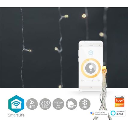 Cortina de Navidad LED 200xLED/8 funciones 6m IP65 Wi-Fi Tuya cálida