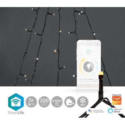 Cortina navideña LED para exterior 200xLED/8 funciones 5x4m IP65 Wi-Fi Tuya blanco cálido a frío