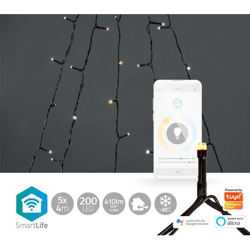 Cortina navideña LED para exterior 200xLED/8 funciones 5x4m IP65 Wi-Fi Tuya blanco cálido a frío