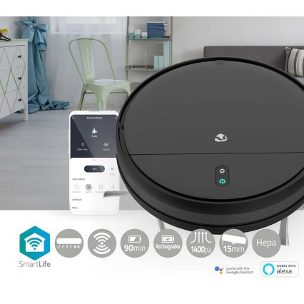 Aspiradora robótica inteligente con mopa 28W/2500 mAh Wi-Fi negra + mando a distancia