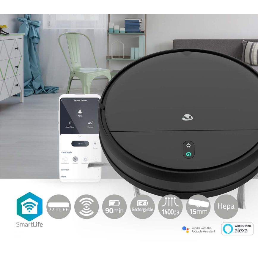 Aspiradora robótica inteligente con mopa 28W/2500 mAh Wi-Fi negra + mando a distancia