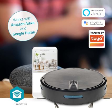 Robot aspirador y fregador inteligente SmartLife 2600 mAh Wi-Fi Tuya negro + control remoto