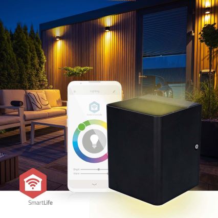 Aplique de pared exterior LED RGBW regulable SmartLife LED/12W/230V IP65 Wi-Fi Tuya negro