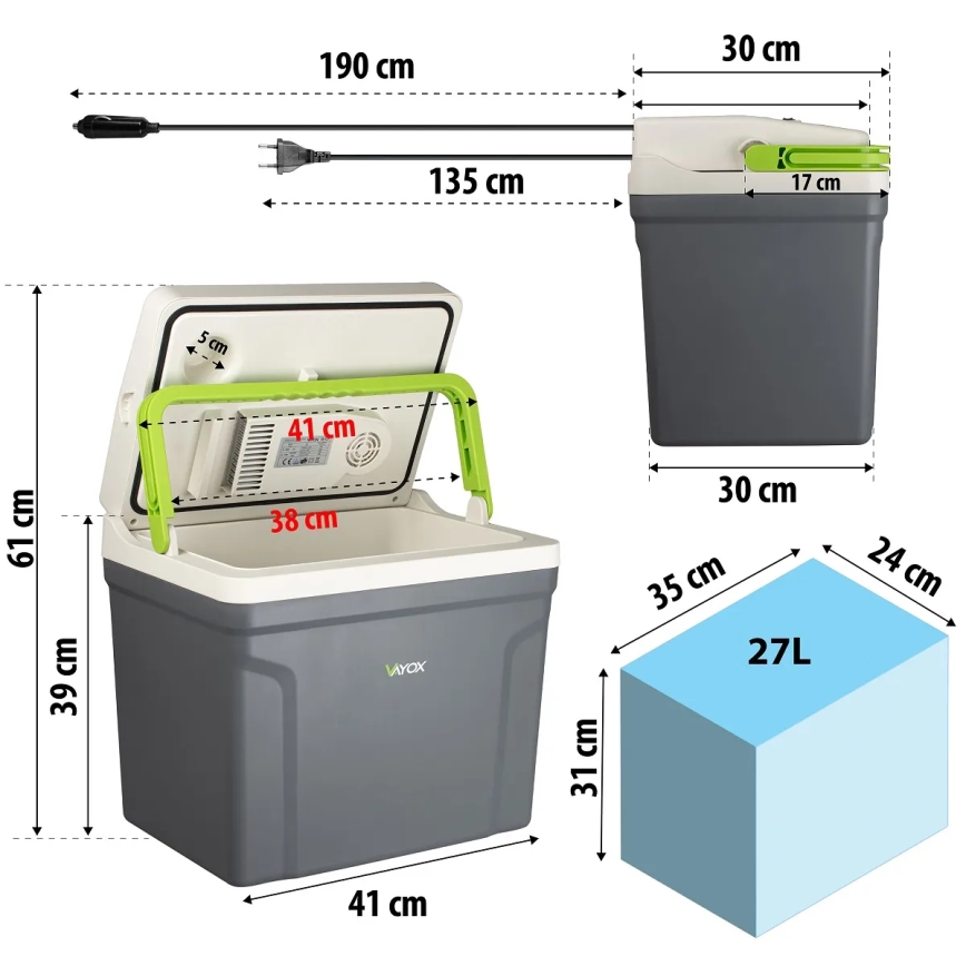 Nevera portátil para coche con función de calefacción 27 l 230V/12V/24V gris