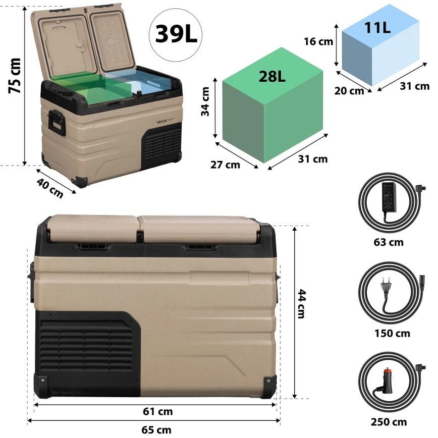 Nevera portátil para coche con pantalla LCD 39 l 230V/12V/24V marrón