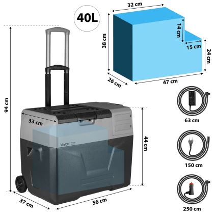Nevera portátil para coche con pantalla LCD 40 l 230V/12V/24V negro