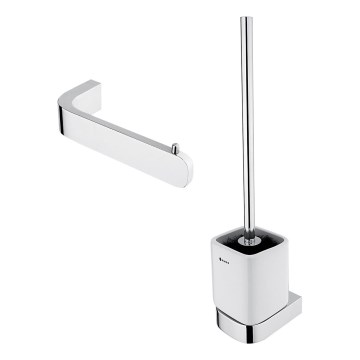 NIMCO NK set-94KN-26 - Cepillo de inodoro montado en la pared y portarrollos de papel higiénico NIKAU blanco/cromo brillante