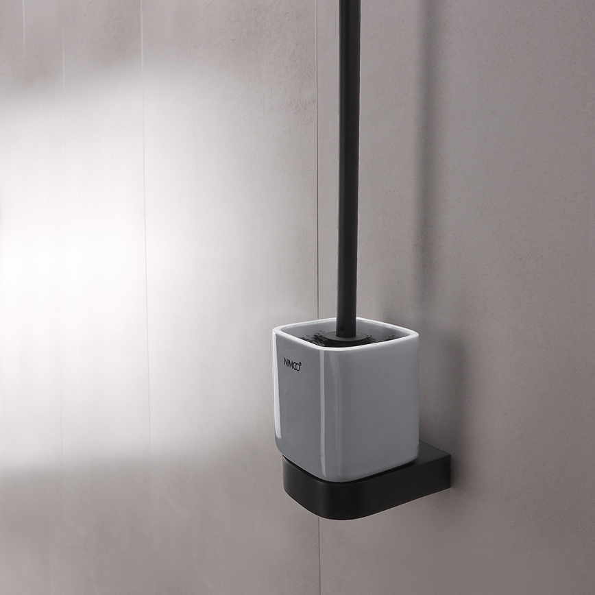 NIMCO NKC 30094KN-90 - Cepillo de inodoro montado en la pared NIKAU blanco/negro mate