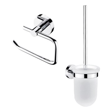 NIMCO UN set-94WN-26 - Cepillo de inodoro montado en la pared y portarrollos de papel higiénico UNIX cromo brillante