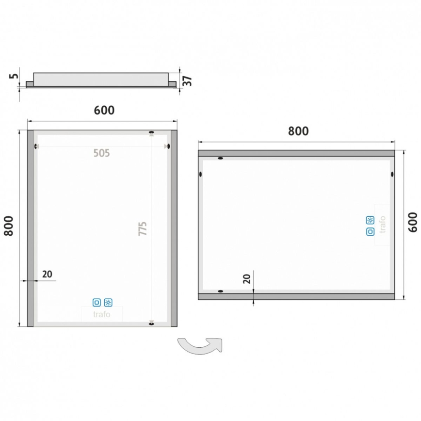 NIMCO ZP 11002VX - Espejo de baño retroiluminado regulable LED/24W/230V 3000-6500K 80x60 cm IP44