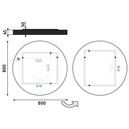 NIMCO ZPC 31002RVX-90 - Espejo retroiluminado LED regulable para baño LED/26W/230V 3000-6500K diámetro 80 cm negro mate IP44