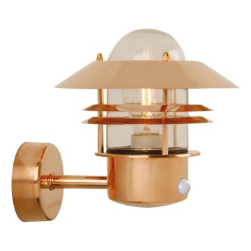 Nordlux - Aplique para exterior con sensor BLOKHUS 1xE27/60W/230V IP54 cobre