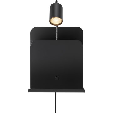 Nordlux - Foco de pared con estante y USB ROOMI 1xGU10/8W/230V negro