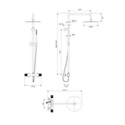 OMNIRES CT8044CR - Juego de ducha con grifo termostático CONTOUR cromo brillante