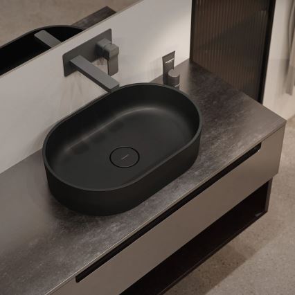 OMNIRES OVOUNBLV - Lavabo de encimera OVO 55x36 cm dolomita/negro lava mate