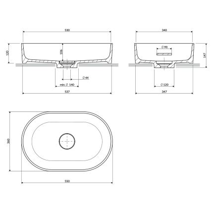 OMNIRES OVOUNBLV - Lavabo de encimera OVO 55x36 cm dolomita/negro lava mate