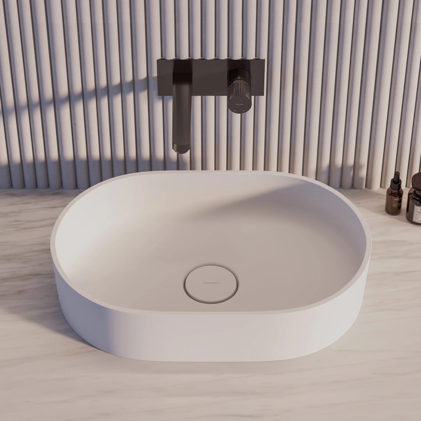 OMNIRES OVOUNBM - Lavabo sobre encimera OVO 55x36 cm dolomita/blanco mate