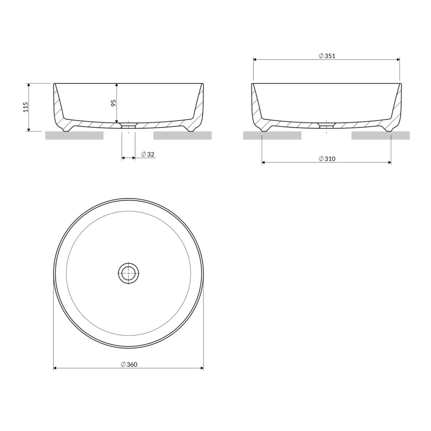 OMNIRES TULSA355BP - Lavabo sobre encimera TULSA, diámetro 36 cm, cerámica/blanco brillante