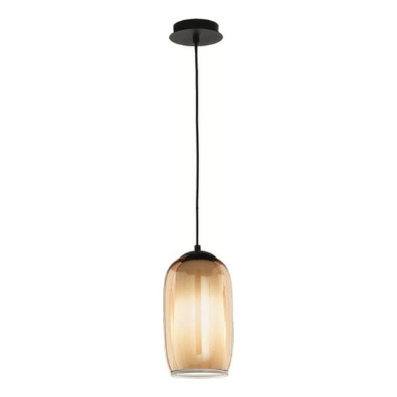 Ondaluce - Lámpara colgante con cable BONNIE 1xE27/15W/230V Ø 15,5 cm negro/beige ahumado