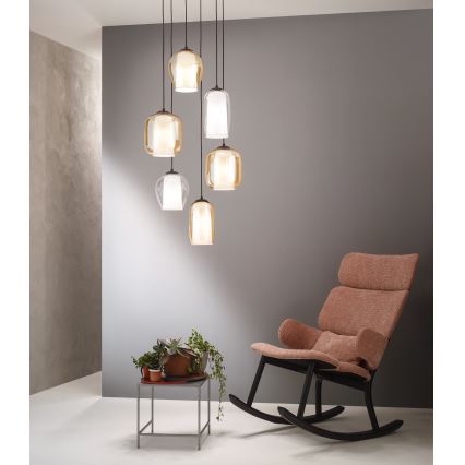 Ondaluce - Lámpara colgante con cable BONNIE 1xE27/15W/230V Ø 15,5 cm negro/beige ahumado