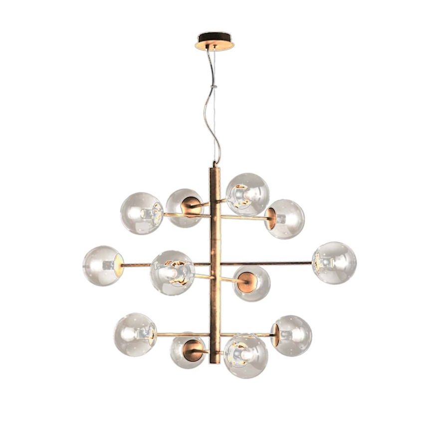 Ondaluce - Lámpara colgante con cable ELISEO 12xE14/10W/230V Ø 97 cm dorado/beige ahumado