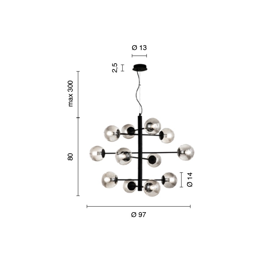 Ondaluce - Lámpara colgante con cable ELISEO 12xE14/10W/230V Ø 97 cm dorado/beige ahumado