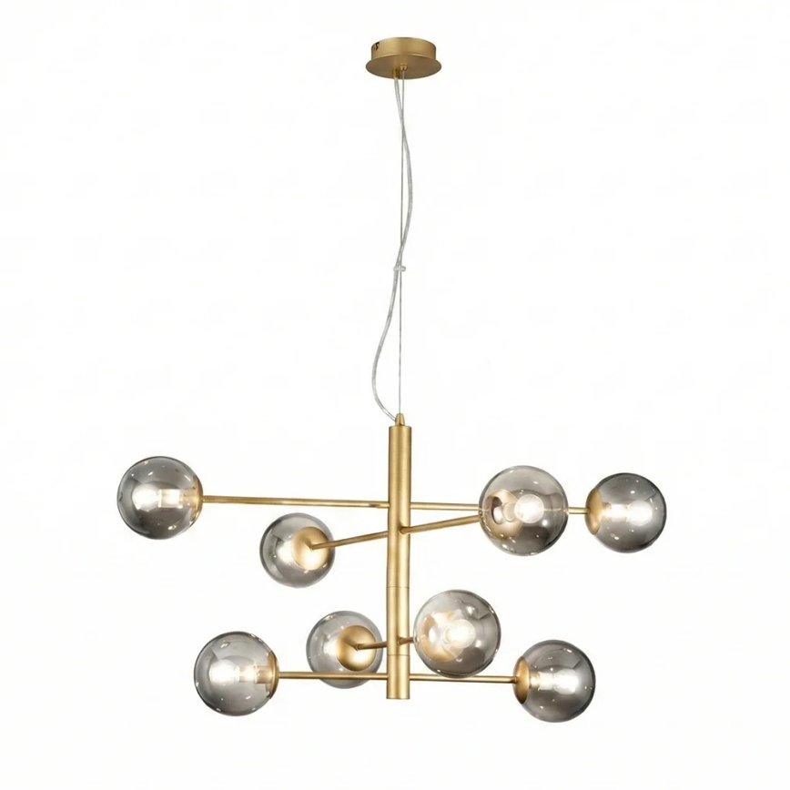 Ondaluce - Lámpara colgante con cable ELISEO 8xE14/10W/230V, diámetro 97 cm, dorado/beige ahumado