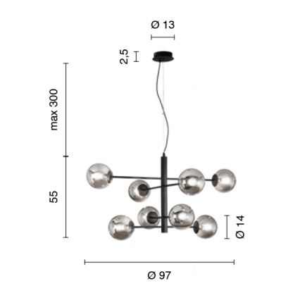 Ondaluce - Lámpara colgante con cable ELISEO 8xE14/10W/230V, diámetro 97 cm, dorado/beige ahumado