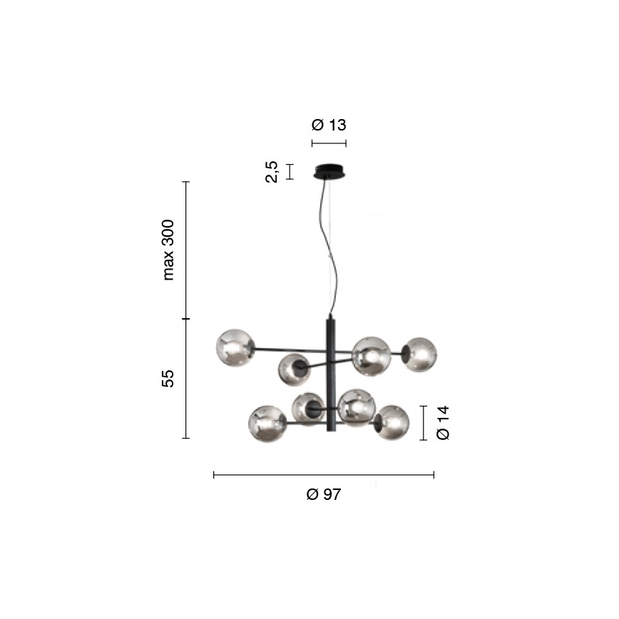 Ondaluce - Lámpara colgante con cable ELISEO 8xE14/10W/230V, diámetro 97 cm, dorado/beige ahumado