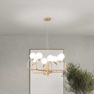 Ondaluce - Lámpara colgante con cable JEPPY 8xG9/7W/230V Ø 78,5 cm dorada/blanca
