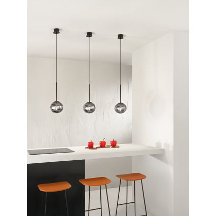 Ondaluce - Lámpara colgante con cable JEWEL 1xE14/10W/230V Ø 17 cm negro/negro ahumado
