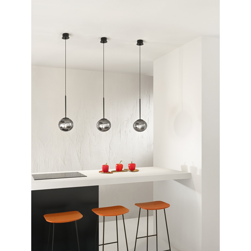 Ondaluce - Lámpara colgante con cable JEWEL 1xE14/10W/230V Ø 17 cm negro/negro ahumado