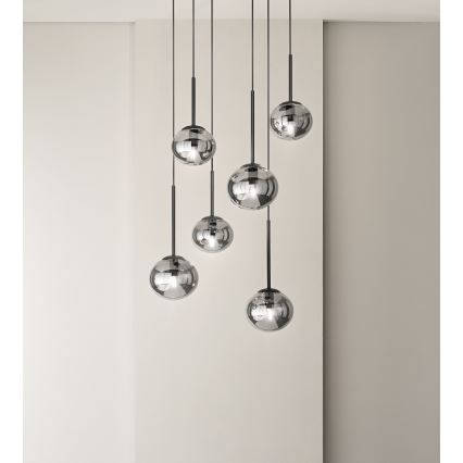 Ondaluce - Lámpara colgante con cable JEWEL 1xE14/10W/230V Ø 17 cm negro/negro ahumado