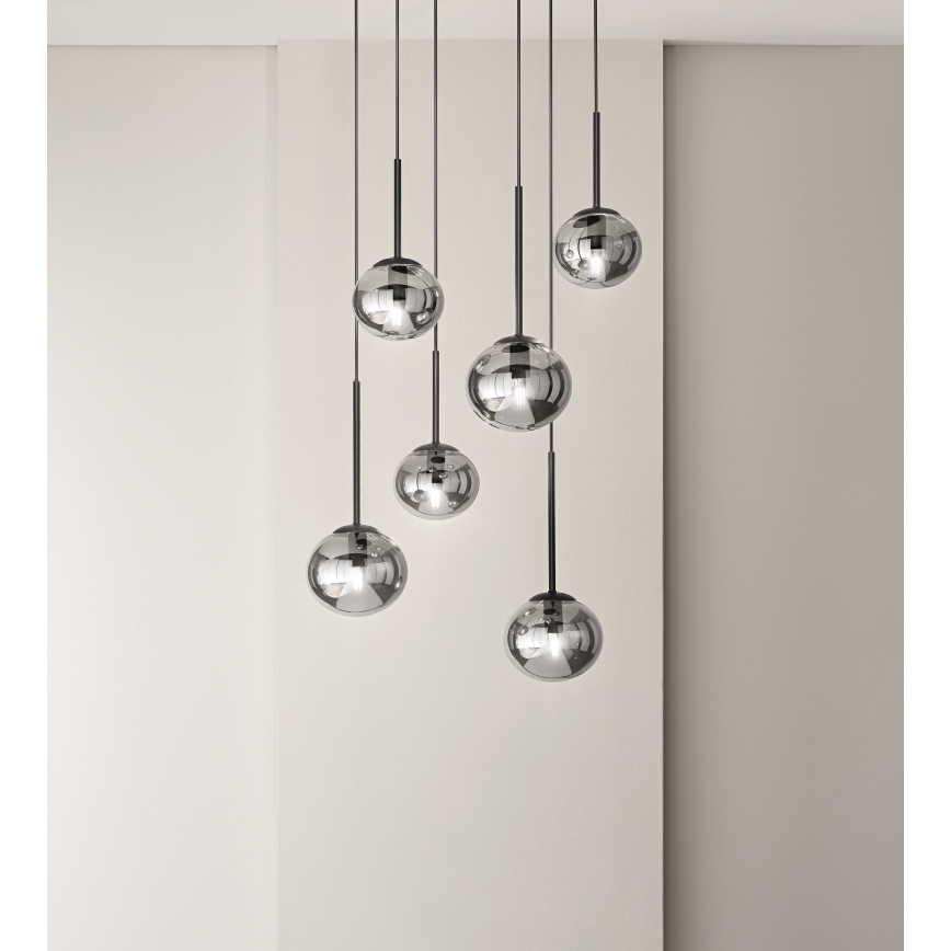 Ondaluce - Lámpara colgante con cable JEWEL 1xE14/10W/230V Ø 17 cm negro/negro ahumado