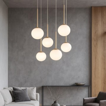 Ondaluce - Lámpara colgante con cable JEWEL 6xE14/10W/230V, diámetro 55 cm, dorado/blanco