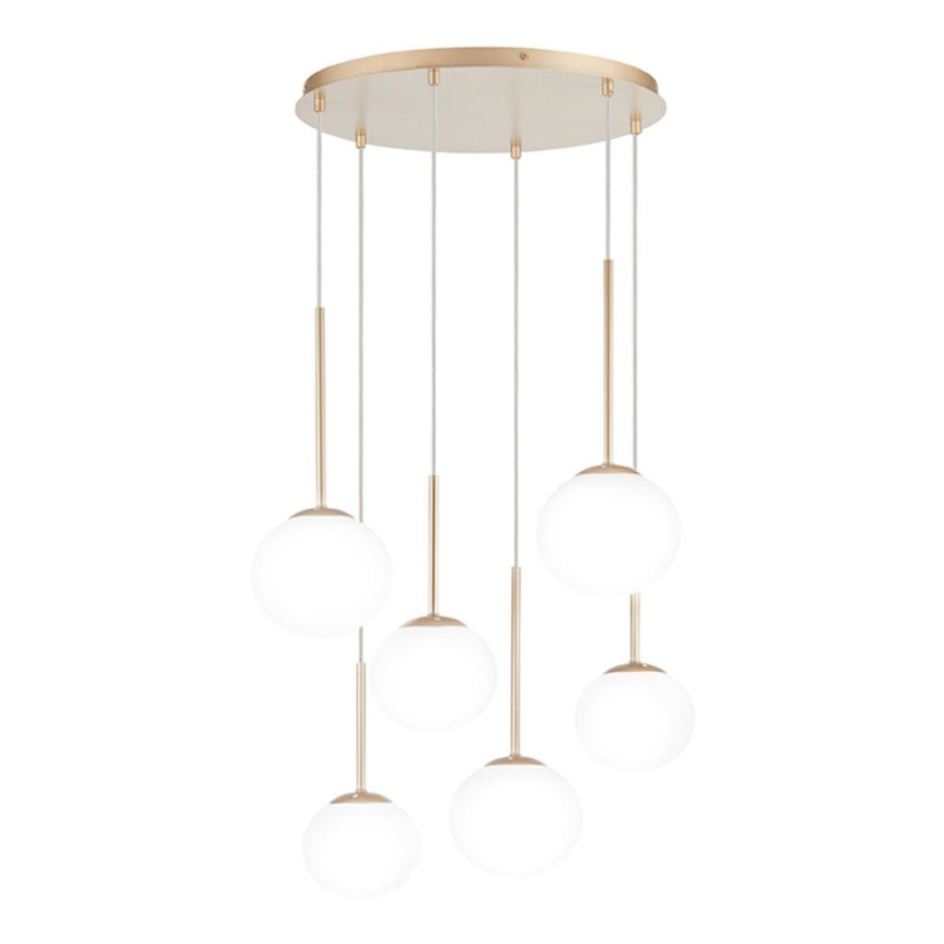Ondaluce - Lámpara colgante con cable JEWEL 6xE14/10W/230V, diámetro 55 cm, dorado/blanco