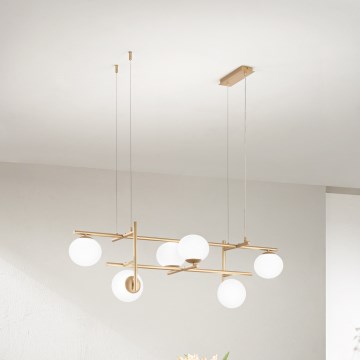 Ondaluce - Lámpara colgante con cable JEWEL 6xE14/10W/230V dorada/blanca