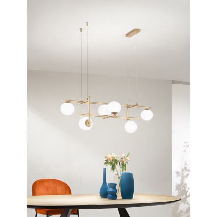 Ondaluce - Lámpara colgante con cable JEWEL 6xE14/10W/230V dorada/blanca