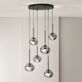 Ondaluce - Lámpara colgante con cable JEWEL 6×E14/10W/230V Ø 55 cm negro/negro ahumado