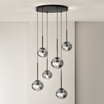 Ondaluce - Lámpara colgante con cable JEWEL 6×E14/10W/230V Ø 55 cm negro/negro ahumado