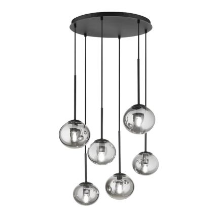Ondaluce - Lámpara colgante con cable JEWEL 6×E14/10W/230V Ø 55 cm negro/negro ahumado