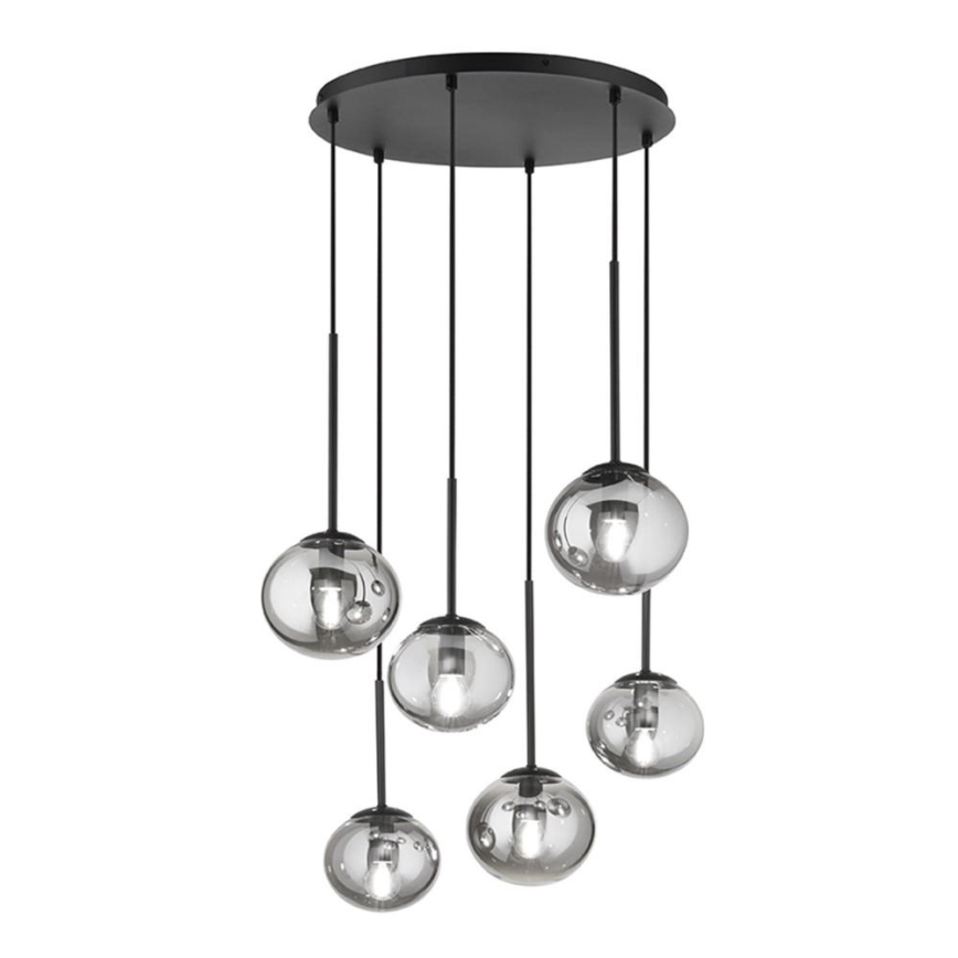 Ondaluce - Lámpara colgante con cable JEWEL 6×E14/10W/230V Ø 55 cm negro/negro ahumado