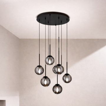 Ondaluce - Lámpara colgante con cable JEWEL 8xE14/10W/230V diámetro 70 cm negro/negro ahumado
