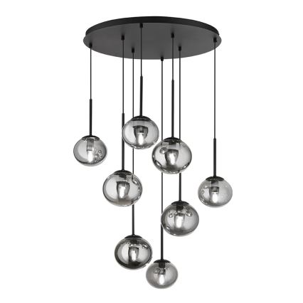 Ondaluce - Lámpara colgante con cable JEWEL 8xE14/10W/230V diámetro 70 cm negro/negro ahumado