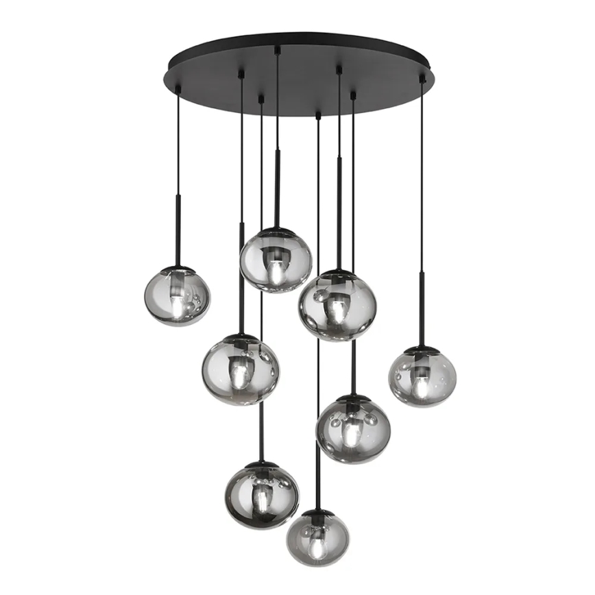 Ondaluce - Lámpara colgante con cable JEWEL 8xE14/10W/230V diámetro 70 cm negro/negro ahumado